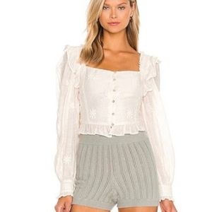 Free People x Revolve Ruffled Top Pearl White Ruffled
